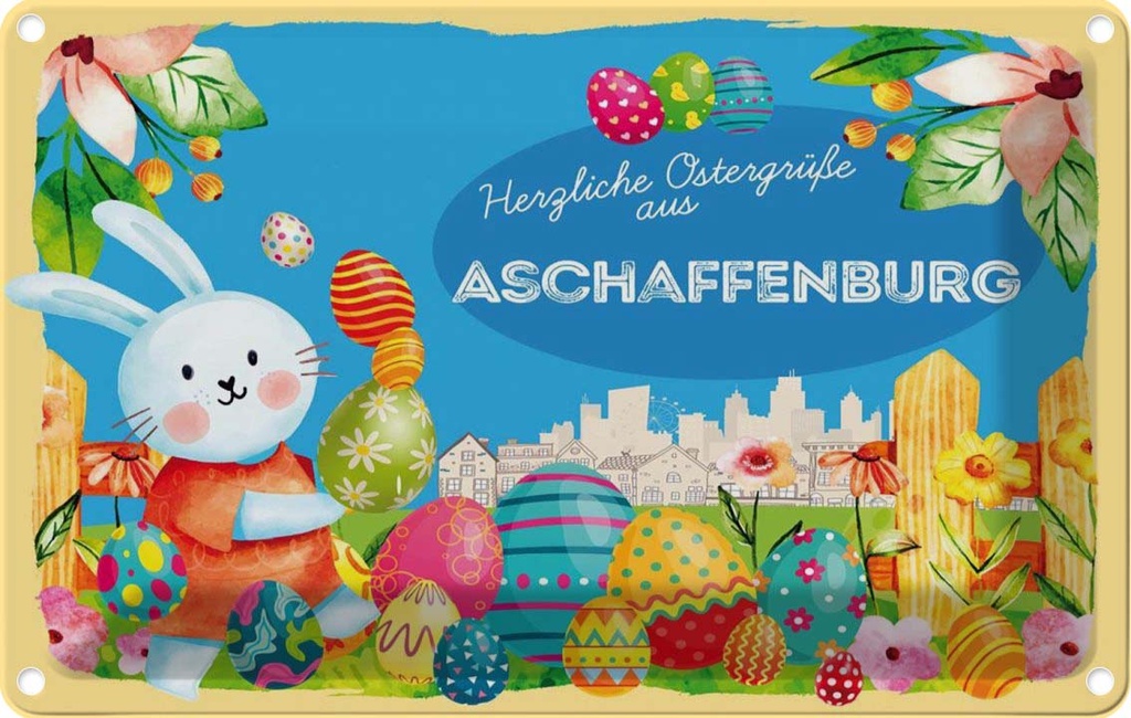 [LA-134416] Blechschild 20x30 cm Ostergrüße ASCHAFFENBURG Ostern Gruß