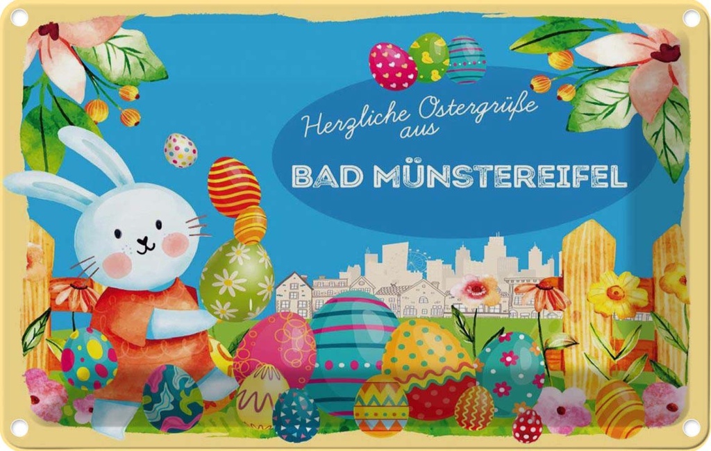 [LA-134436] Blechschild 20x30 cm Ostergrüße BAD MÜNSTEREIFEL Ostern Gruß