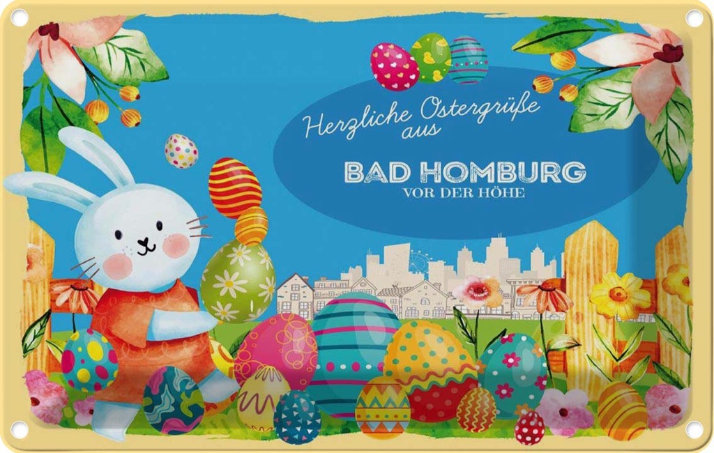 [LA-134453] Blechschild 20x30 cm Ostergrüße BAD-HOMBURG Ostern Gruß
