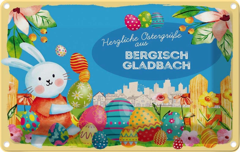 [LA-134469] Blechschild 20x30 cm Ostergrüße BERGISCH GLADBACH Ostern Gruß