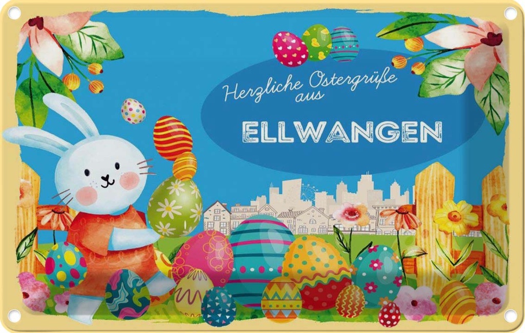 [LA-134570] Blechschild 20x30 cm Ostergrüße ELLWANGEN Ostern Gruß
