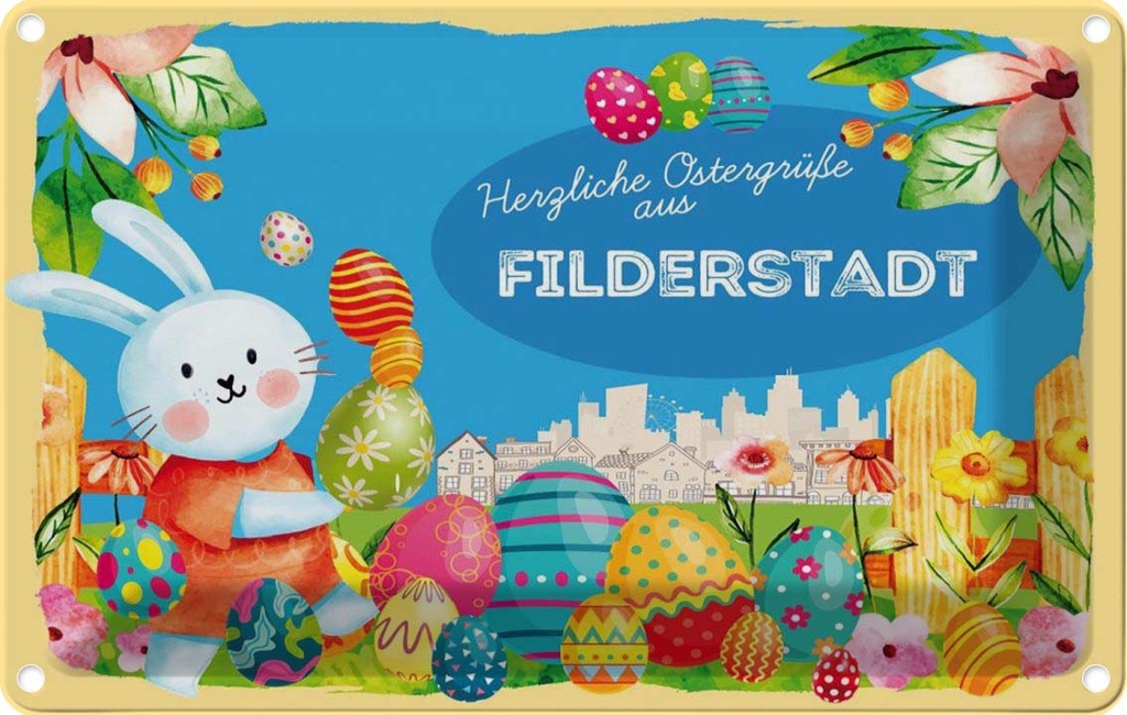 [LA-134601] Blechschild 20x30 cm Ostergrüße FILDERSTADT Ostern Gruß