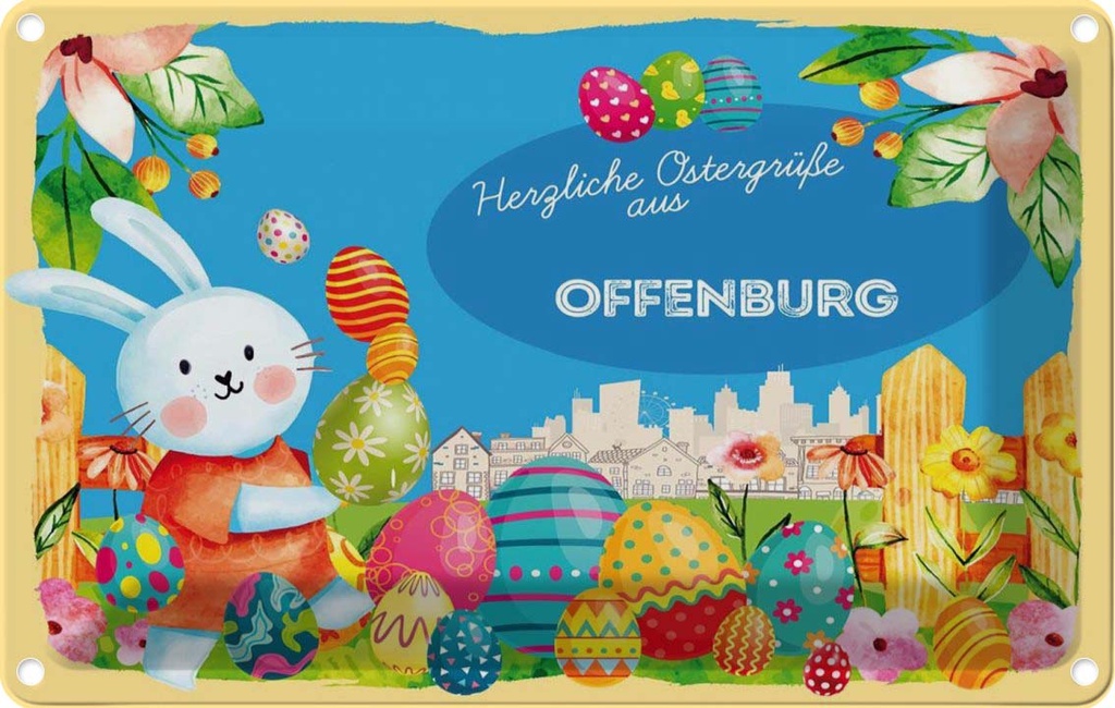 [LA-134925] Blechschild 20x30 cm Ostergrüße OFFENBURG Ostern Gruß