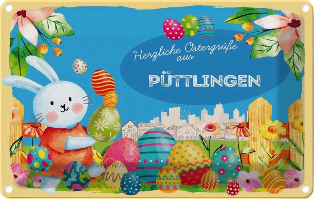 [LA-134954] Blechschild 20x30 cm Ostergrüße PÜTTLINGEN Ostern Gruß