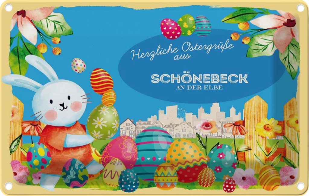 [LA-135020] Blechschild 20x30 cm Ostergrüße SCHÖNEBECK AN DER ELBE Ostern Gruß