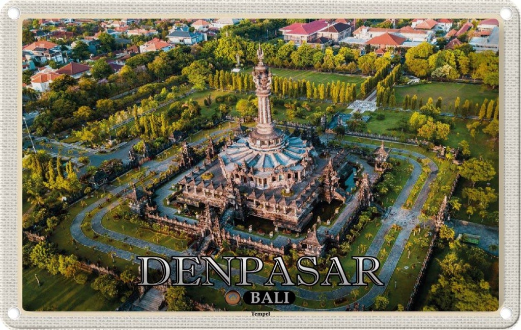 [LA-135101] Blechschild 20x30 cm DENPASAR Bali Architektur Tempel Bildmotiv Reisemotiv Abenteuer Reisen Urlaub Häuser