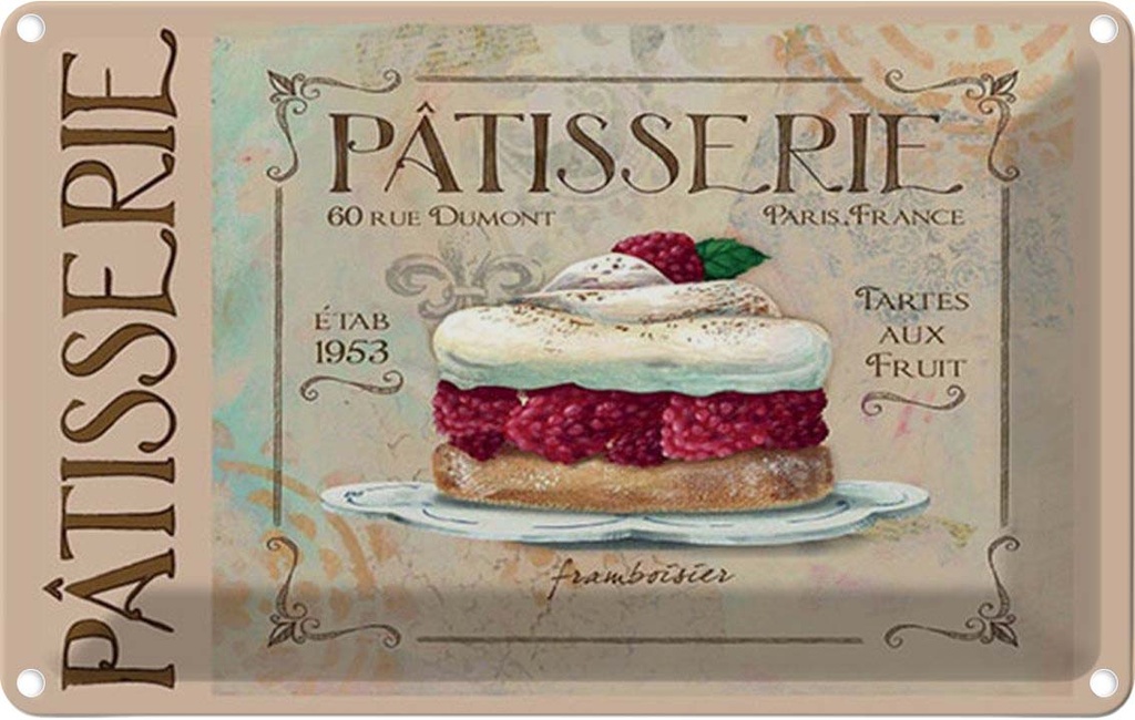 Blechschild 20x30 cm Patisserie Paris Tartes Kuchen
