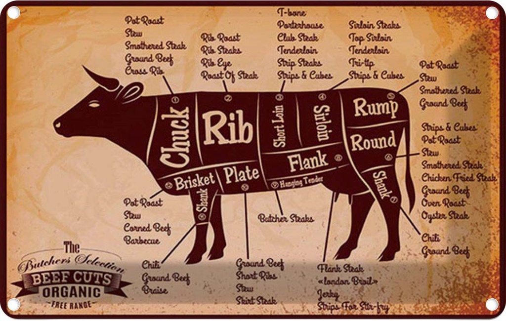 [LA-1784915] Blechschild 20x30 cm Beef cuts Organic Metzgerei