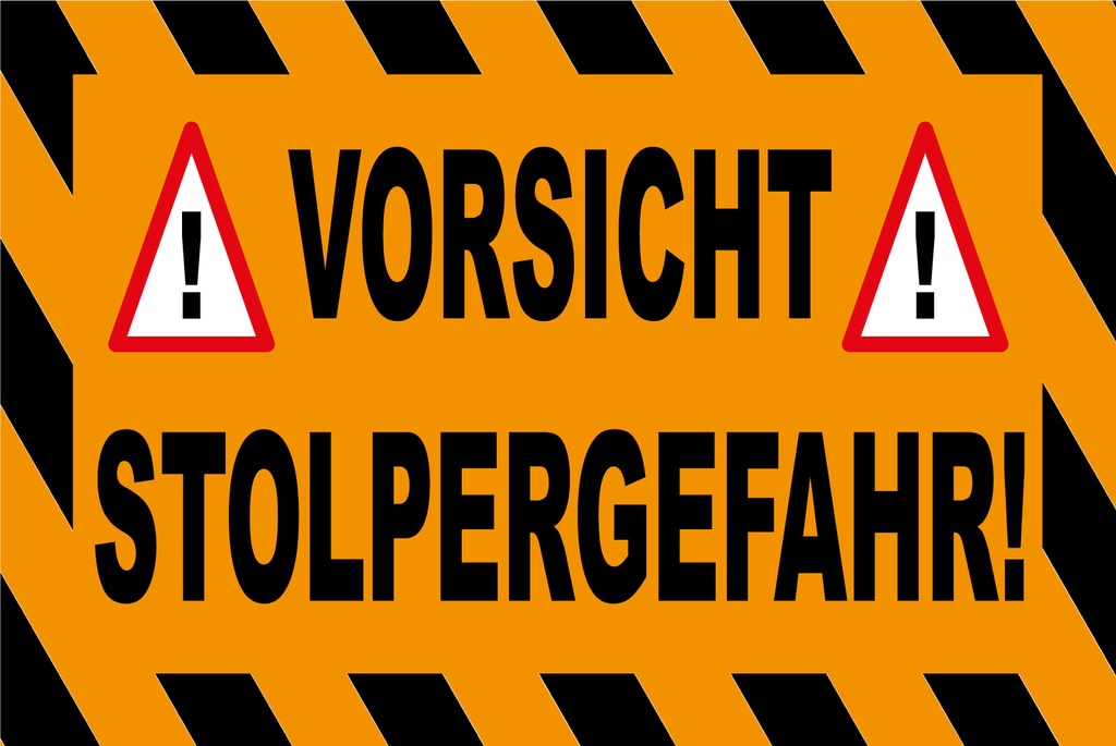 Blechschild 20x30 cm Vorsicht Stolpergefahr Ausrufezeichen