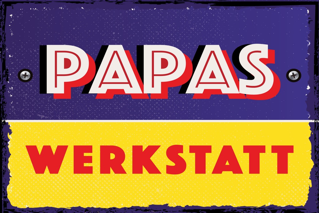 [LA-1809149] Blechschild 20x30 cm Papas Werkstatt blaues