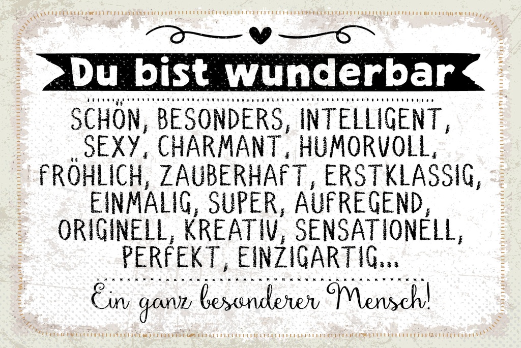 [LA-1809237] Blechschild 20x30 cm du bist wunderbar. Ein ganz besonderer Mensch