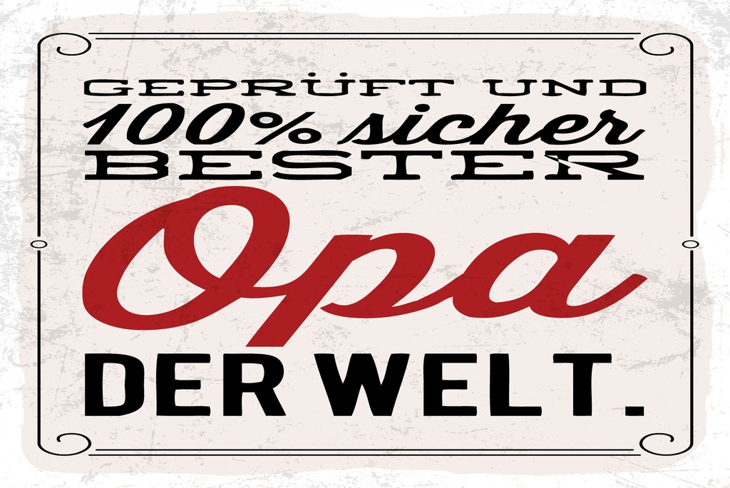 [LA-1809357] Blechschild 20x30 cm geprüft und sicher bester Opa der Welt