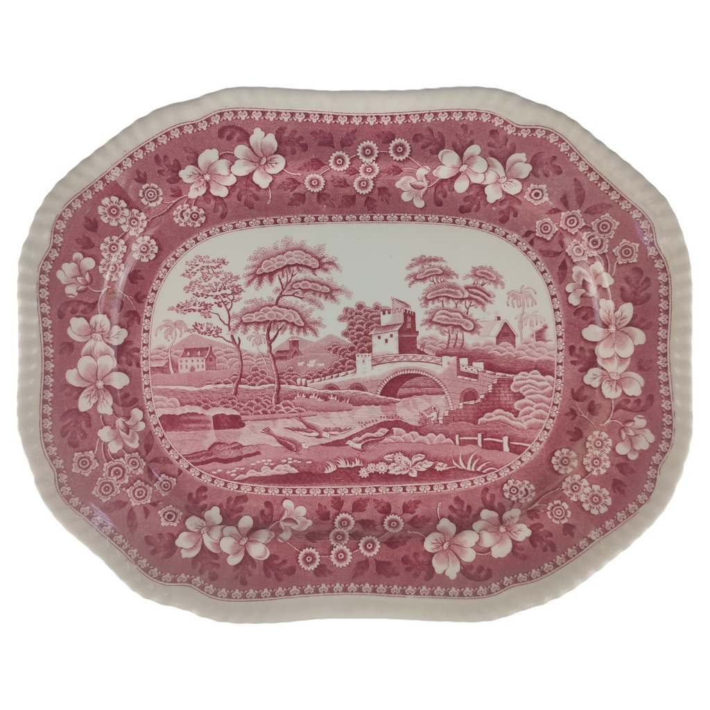 [1806073-1] Servierplatte groß Spode Copeland Pink Tower Rot