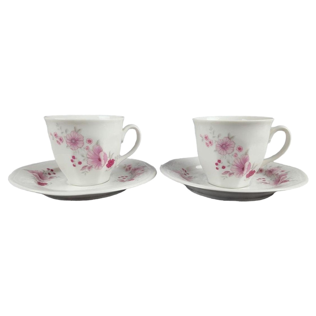 [458119476] 2er Set Atelier Porzellan rosa Blumen Kaffeetasse mit Untertasse