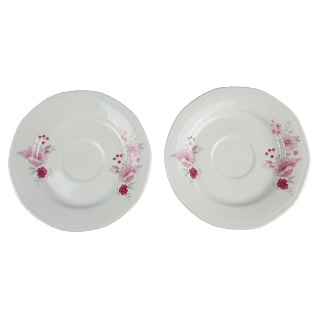 [458119477] 2er Set Untertasse für Kaffee 15,3 cm Atelier Porzellan Rosa Blumen gebraucht - gut