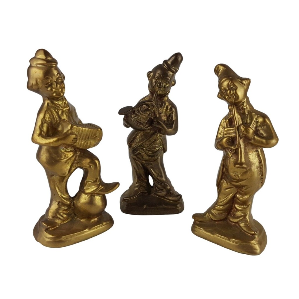[458132968] 3er Set Messing Figuren Clown Musiker 3 tlg. H 15,5 cm