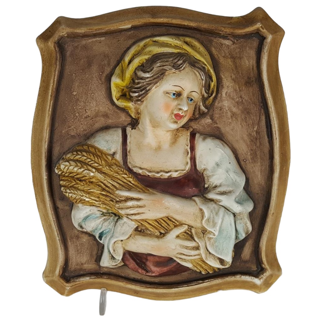[458133130] 3D Porzellan Wandbild Deko Frau mit Weizen 16,3x19 cm