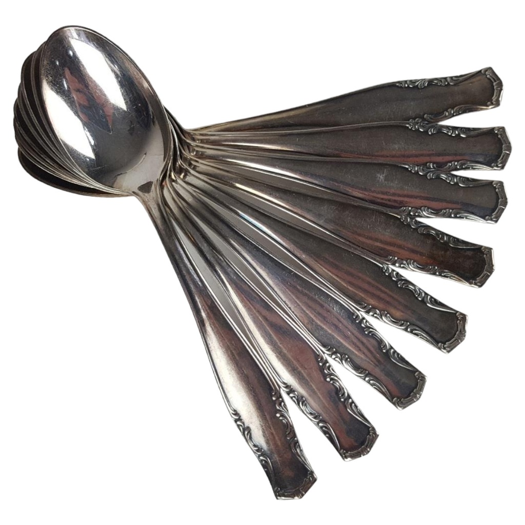 [458138934] 8er Set Kierdorf Solingen 100er Silber Auflage versilberte Teelöffel 14 cm