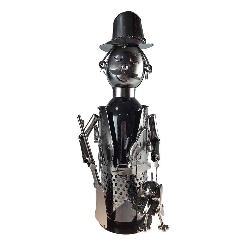 [458139725] Flaschenhalter für Weinflasche Mann Jäger mit Hund Gewehr Metall 15x25x15cm