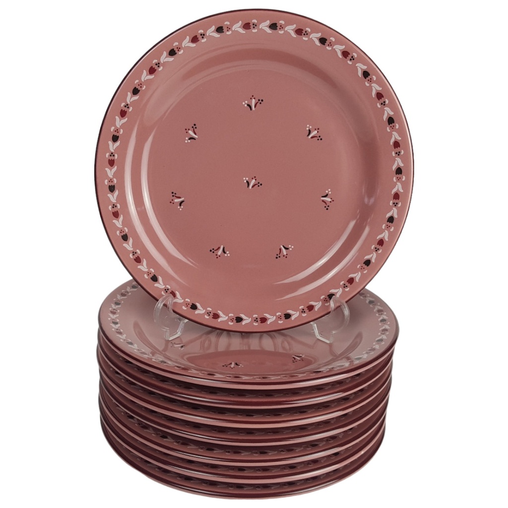 [458164168] 8er Set Keramik Blumendekor altrose Kuchenteller D 19 cm