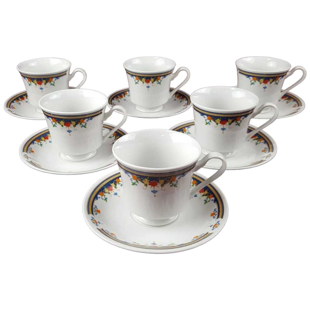[45816439] 6er Set Untertasse Kaffeetasse mit 15 cm China Pearl Bunte Blumen gebraucht - gut
