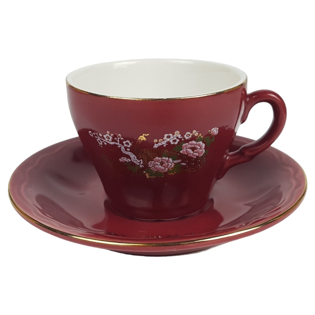 [458164804] 2er Set Amsel Porzellan Blumendekor Goldrand Mokkatasse mit Untertasse