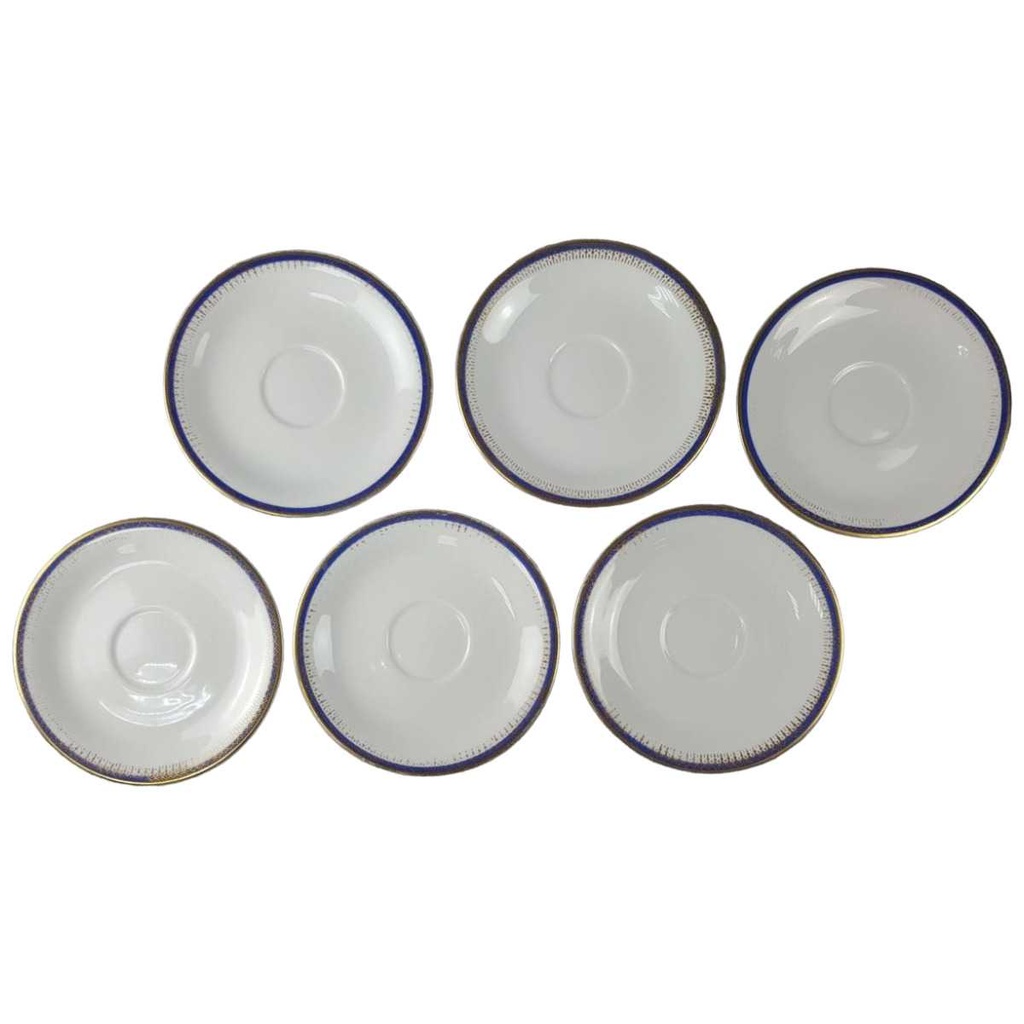 [45816503] 6er Set Untertasse für Kaffee 15 cm Seltmann Weiden Vohenstrauß Form 6397 Kobaltblau Gold Blau gebraucht - akzeptabel