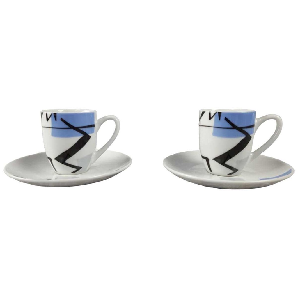 [45816739] 2er Set Untertasse Mokkatasse Tasse Espressotasse mit 11,9 cm Flirt Graffiti Blue gebraucht - sehr gut