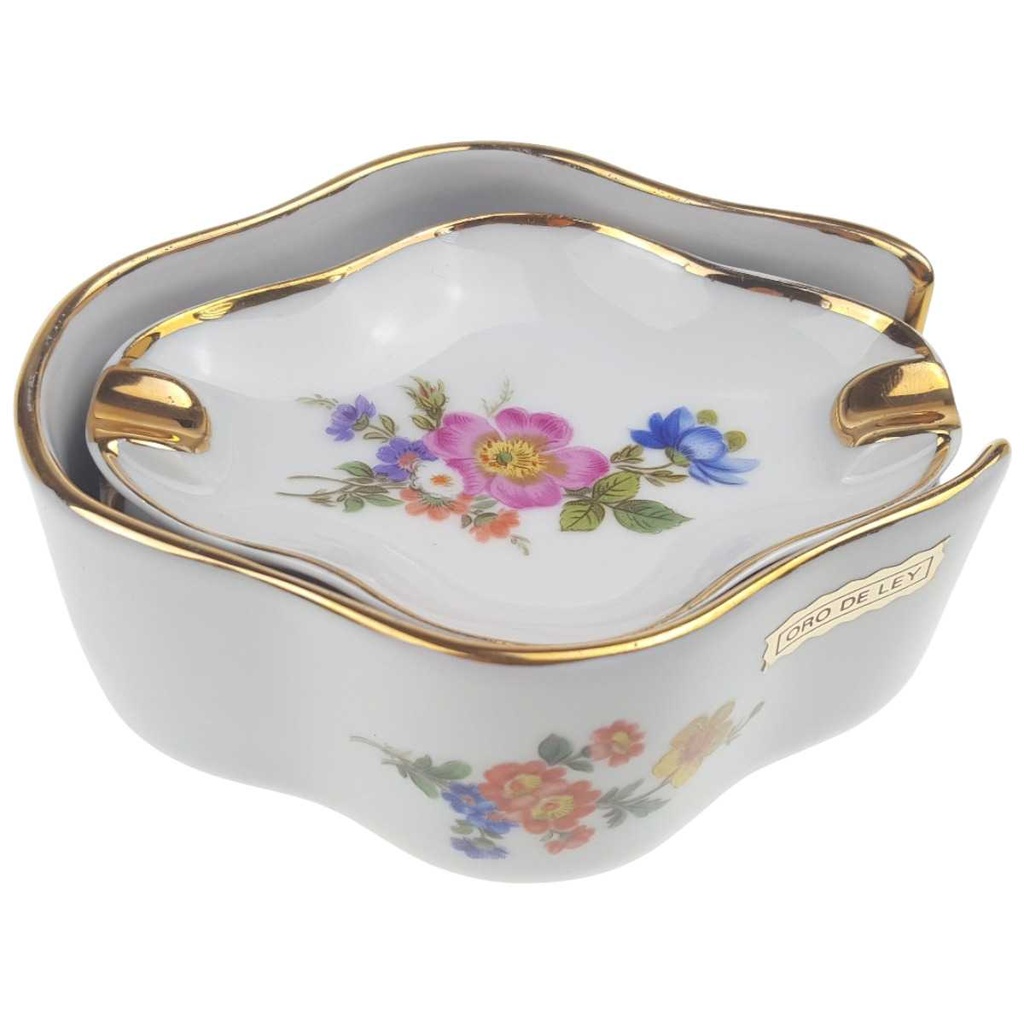 [458169194] 4er Set Aschenbecher mit Halter Golddekor Oro de Ley Blumen gebraucht - gut