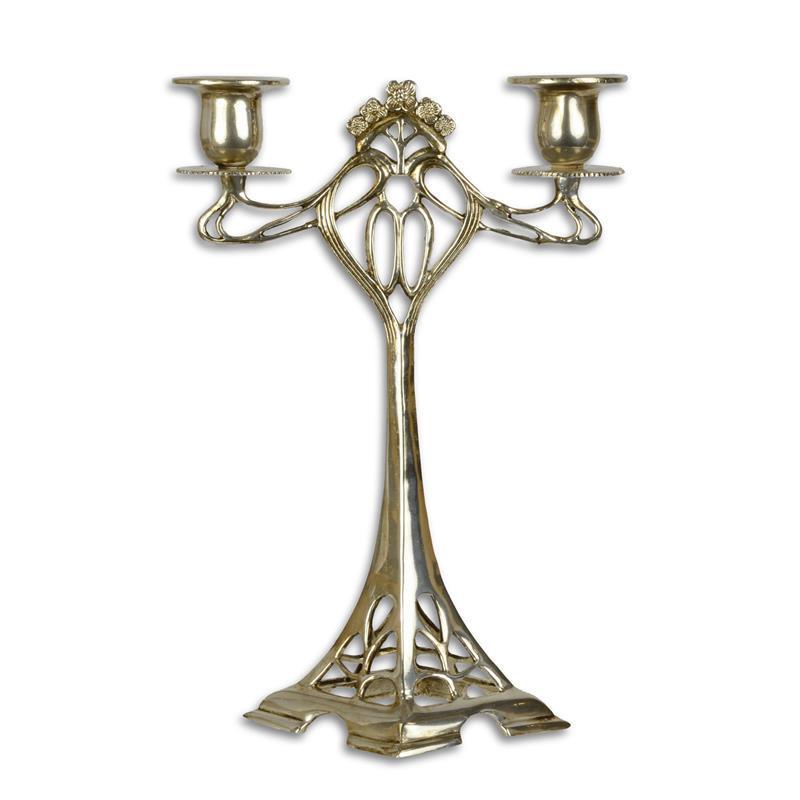 [LA-1818253] A TWO LIGHT BRONZE CANDELABRUM - SILVER PLATED
