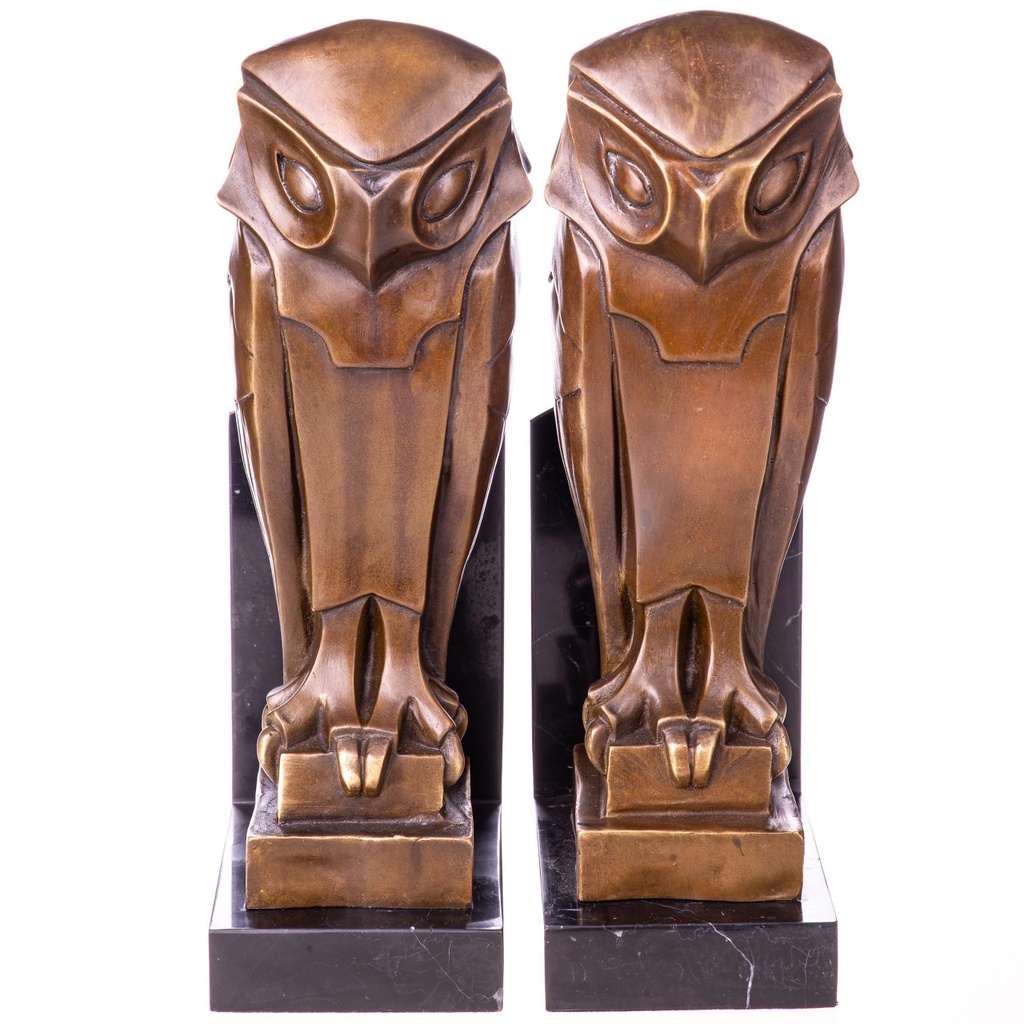 [LA-1822070] Art Deco Bronzefiguren Buchstützen Set / 2 Eulen