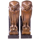 Art Deco Bronzefiguren Buchstützen Set / 2 Eulen