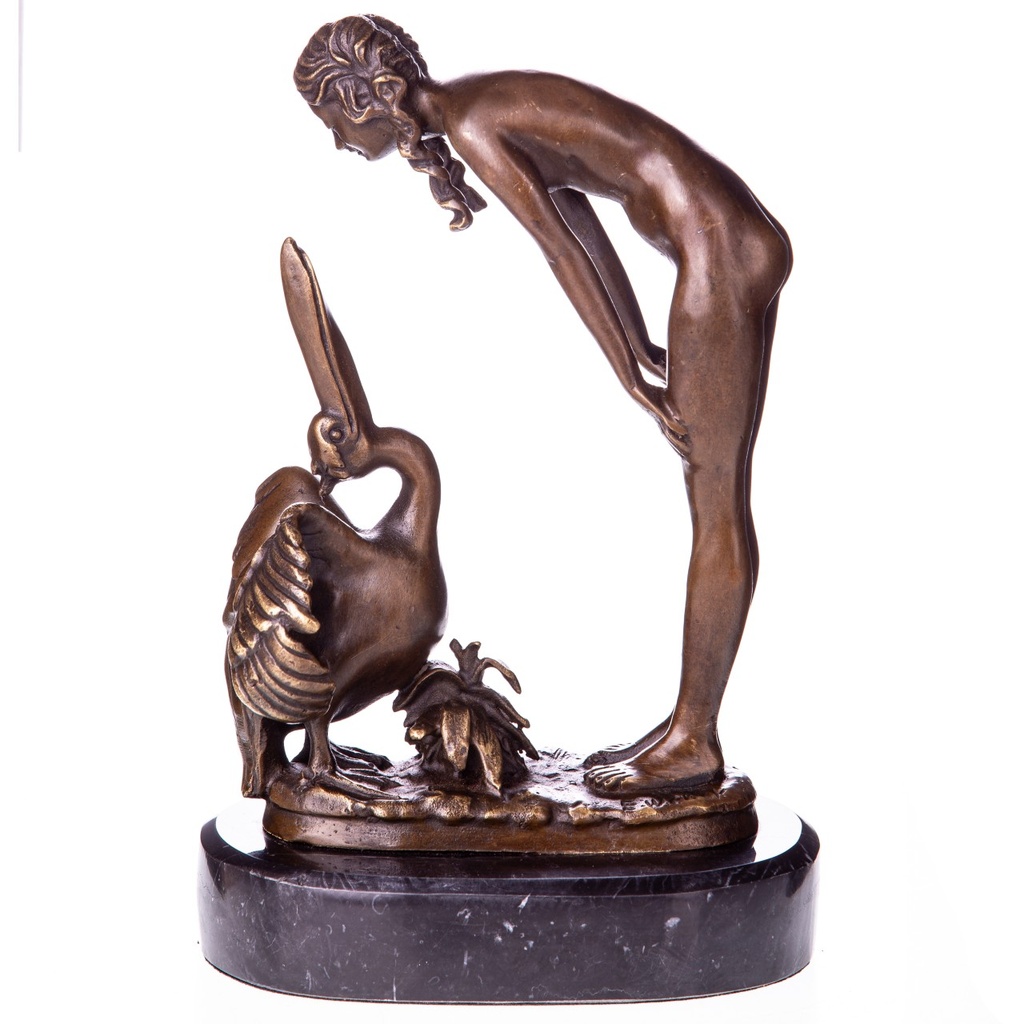 [LA-1822136] Art Deco Bronzefigur Frau mit Pelikan