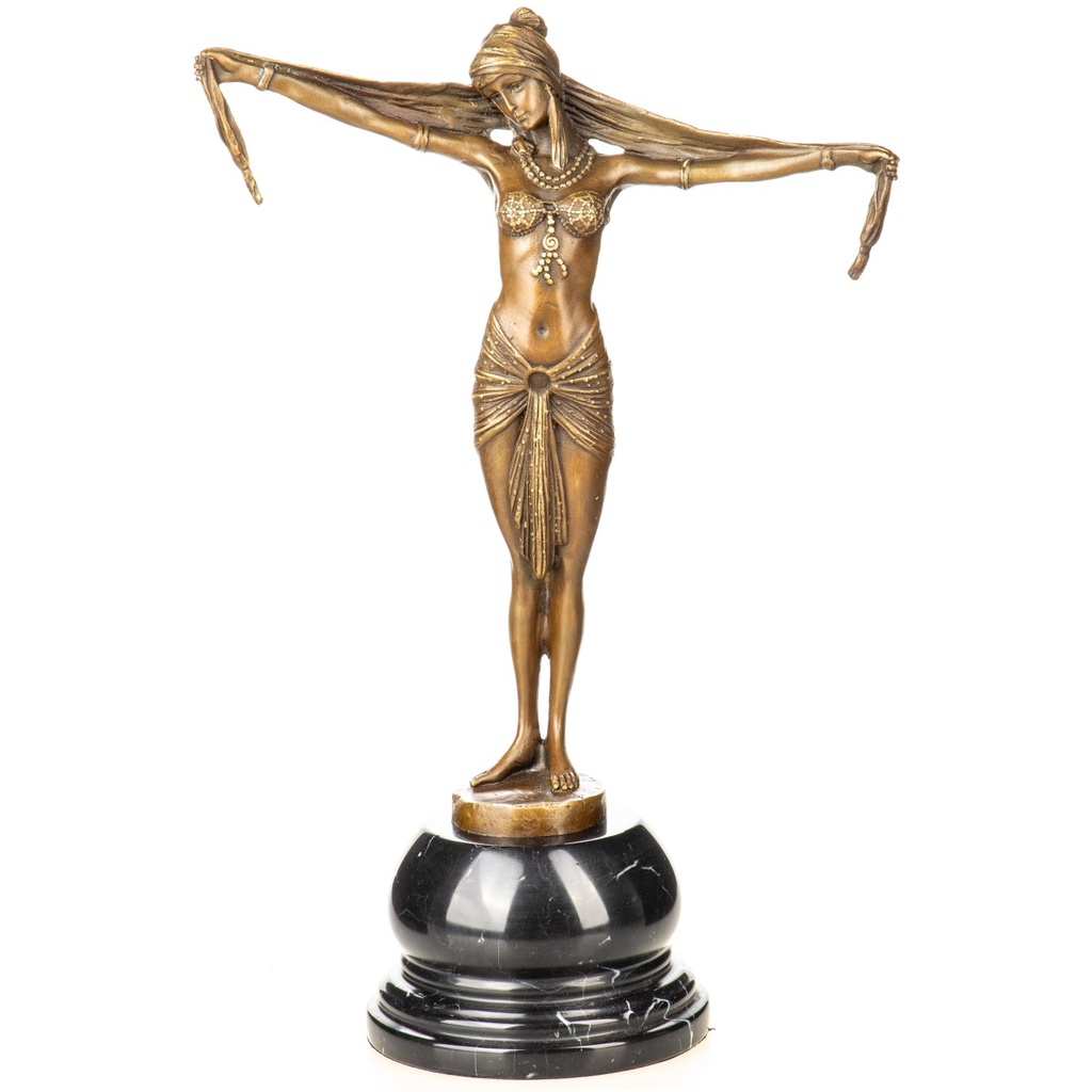 [LA-1822407] Art Deco Bronzefigur Scarf Dancer Tänzerin mit Schal nach D.H.Chiparus