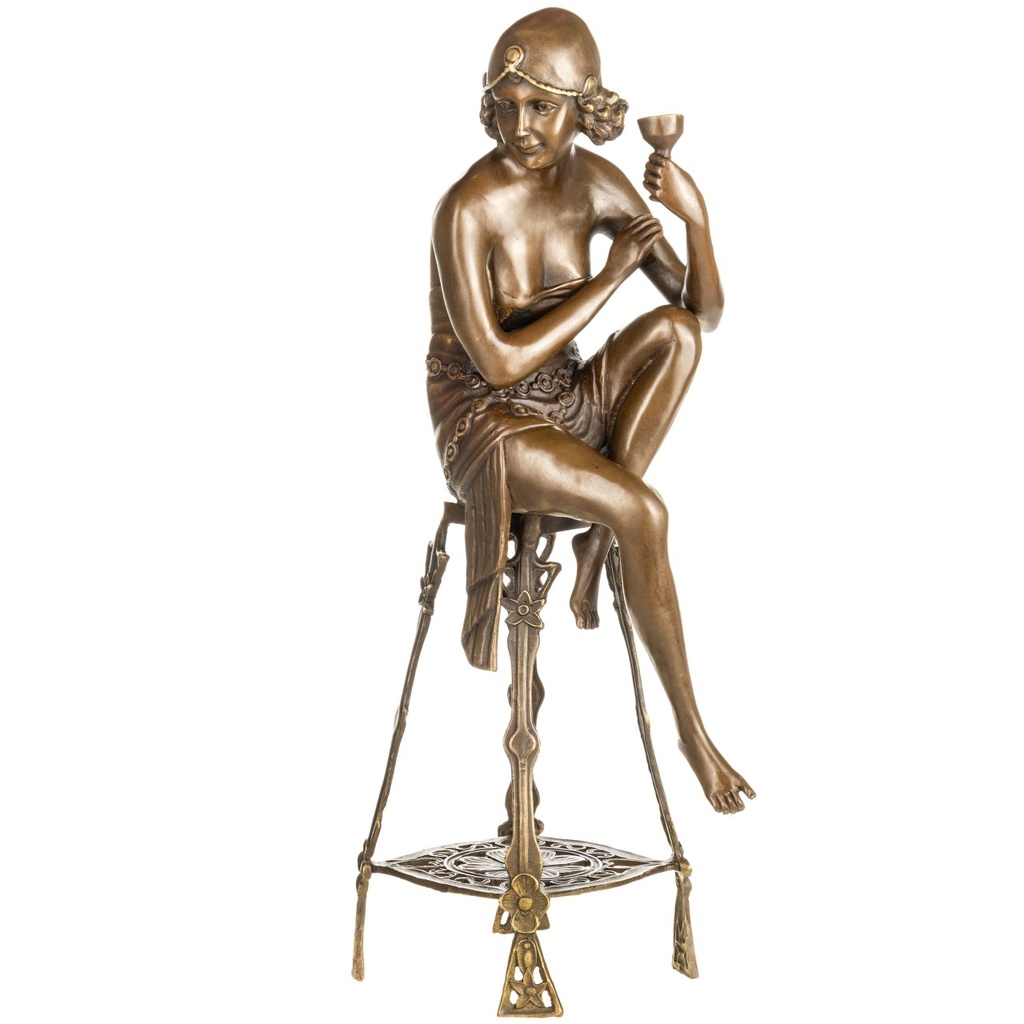 [LA-1822685] Art Deco Bronzefigur Frau auf Hocker