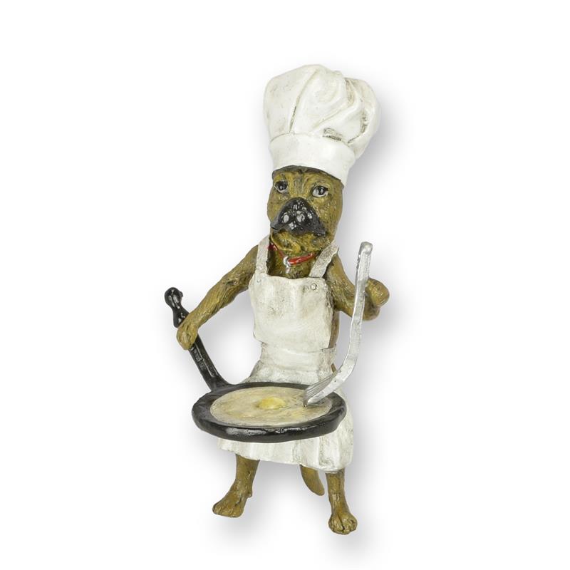 [LA-1822879] A BRONZE SCULPTURE OF A PUG BAKING EGGS