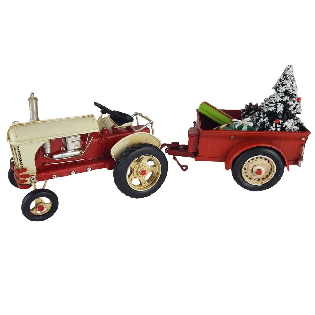 [LA-39218] Blechmodell Blechtraktor Modelltraktor Traktor mit Weihnachtsbaum Geschenken Weihnachtsdeko 32 cm Weihnachten