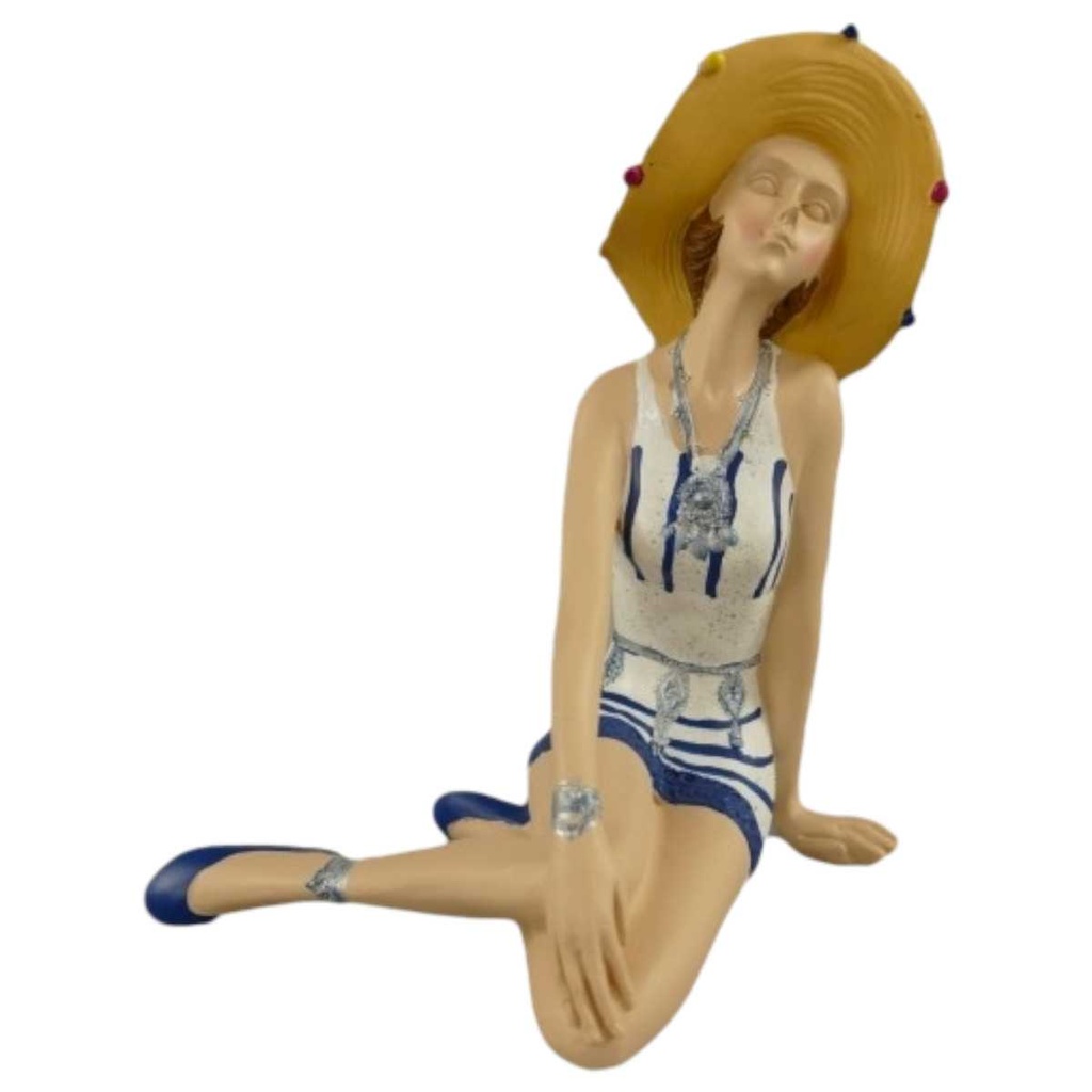 [LA-40739] Badepuppe Figur Skulptur Pin-Up Kunststein Frau im Badeanzug Strandlady farbig 50er Jahre