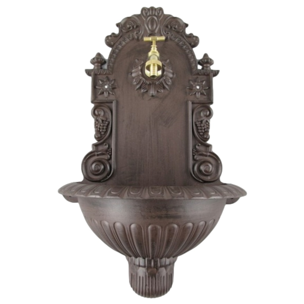[LA-41555] Aluminium Wandbrunnen Gartenbrunnen Zapfstelle Waschbecken rustikal braun H 60cm