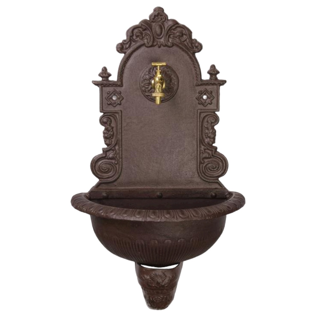 [LA-41556] Aluminium Wandbrunnen Gartenbrunnen Zapfstelle Waschbecken rustikal braun H 76cm