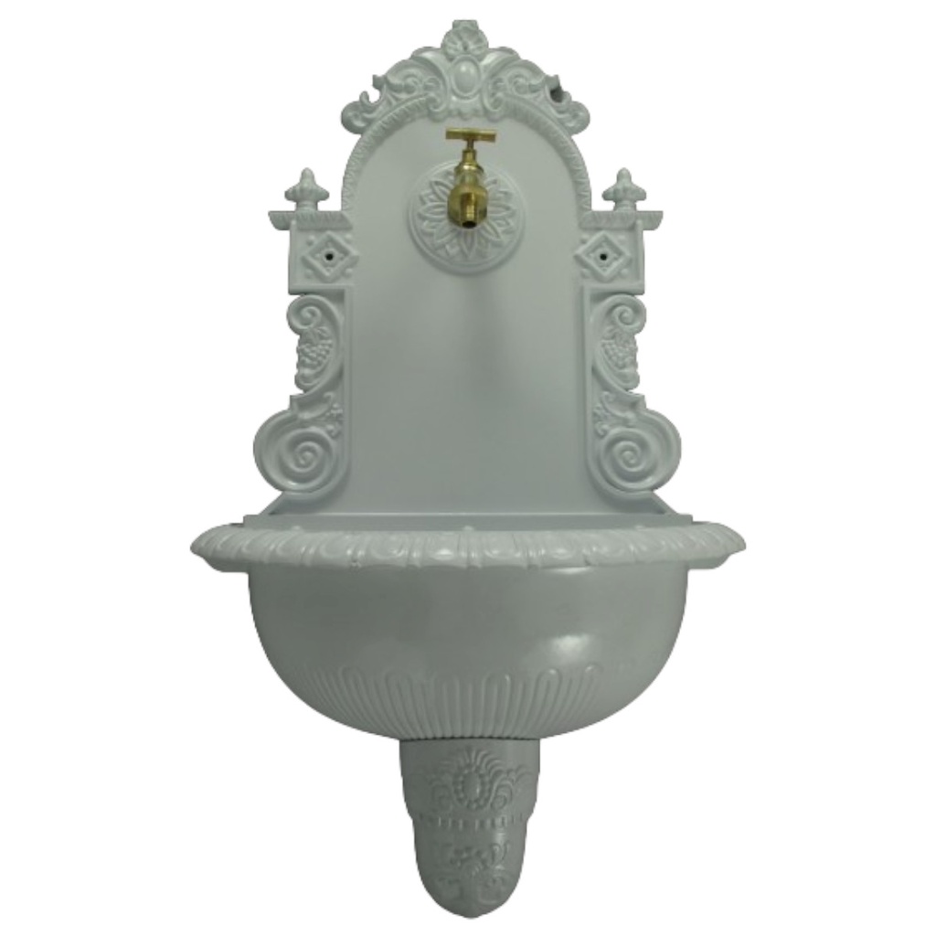[LA-41558] Aluminium Wandbrunnen Gartenbrunnen Zapfstelle Waschbecken weiß H 76 cm