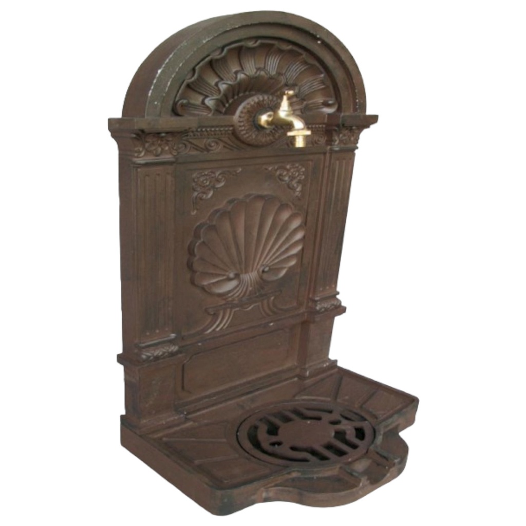 [LA-41561] Aluminium Standbrunnen Wassersäule Gartenbrunnen Zapfstelle rustik braun H 83 cm