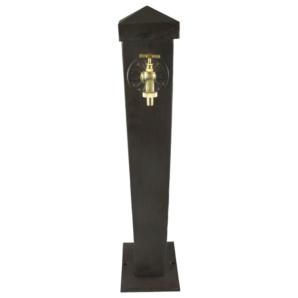 [LA-41566] Aluminium Wassersäule Zapfsäule Eckig rustikal braun Messing-Hahn H 93 cm