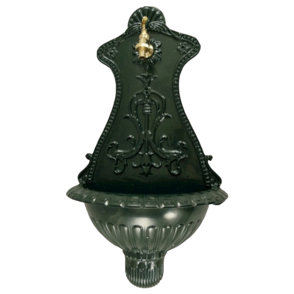 [LA-41568] Aluminium Wandbrunnen Gartenbrunnen Zapfstelle Waschbecken rustikal grün H 65 cm