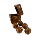 5er Würfel-Set Spielwürfel in Holzbox Würfelform Braun/Messing 6x6x6cm