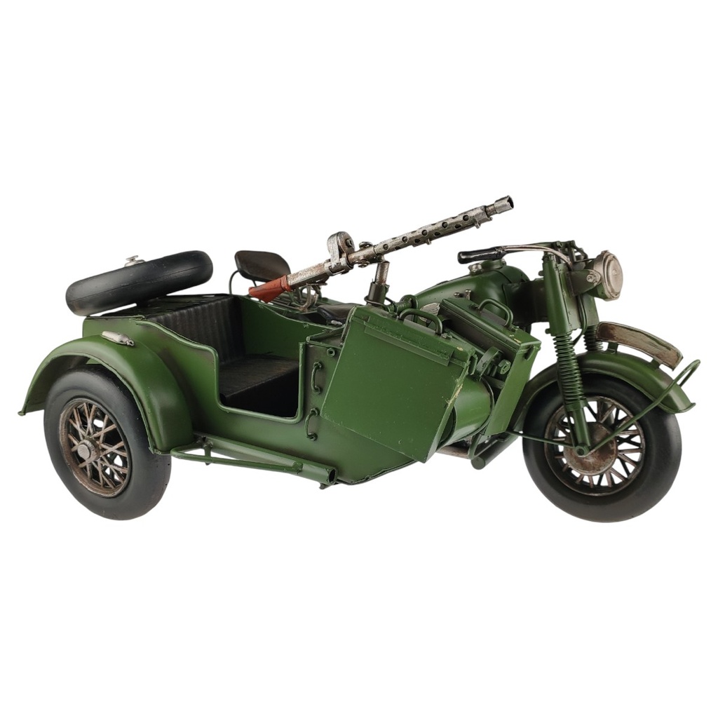 [LA-43303] Blechmodell Militärmotorrad mit Beiwagen Grün