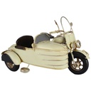Blechmodell Eisen Motorrad mit Beiwagen Antik-Stil weiß H 11.2 B 14,8 L 20,4