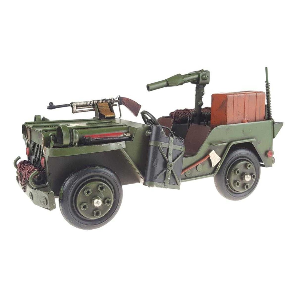 [LA-43351] Blechmodell Blechauto Modellauto Armee Militär Geländewagen mit Bewaffnung Antik-Stil