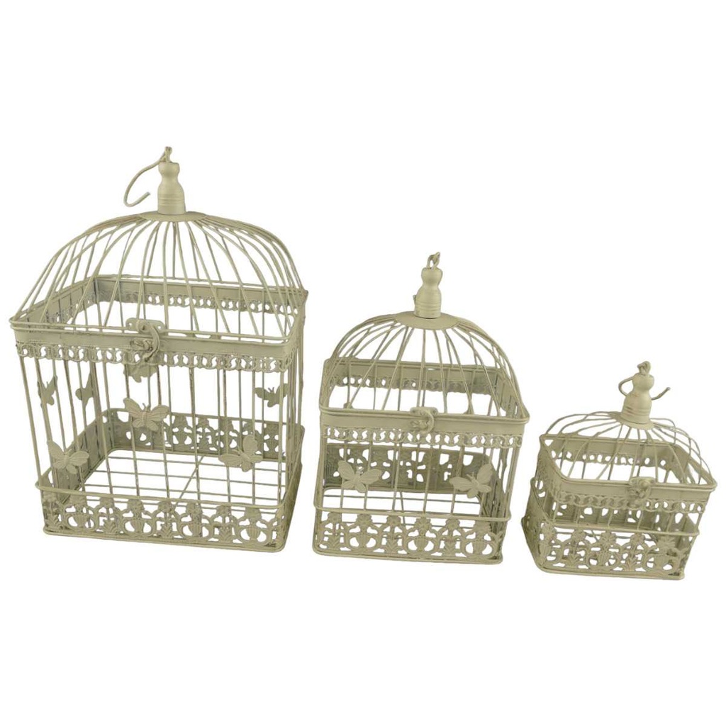 [LA-49116] 3er Set Vogelkäfig Blumen Pflanz Deko Käfig klein mittel groß Eisen eckig