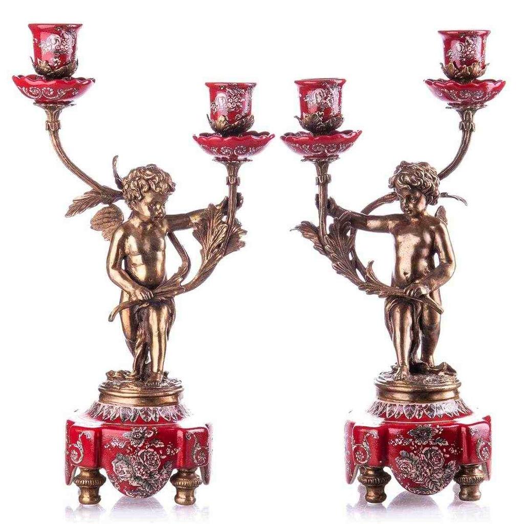 [LA-63142] 2er Set Kerzenleuchter Kerzenständer Kerzenhalter Porzellan/Messing Engel #63142